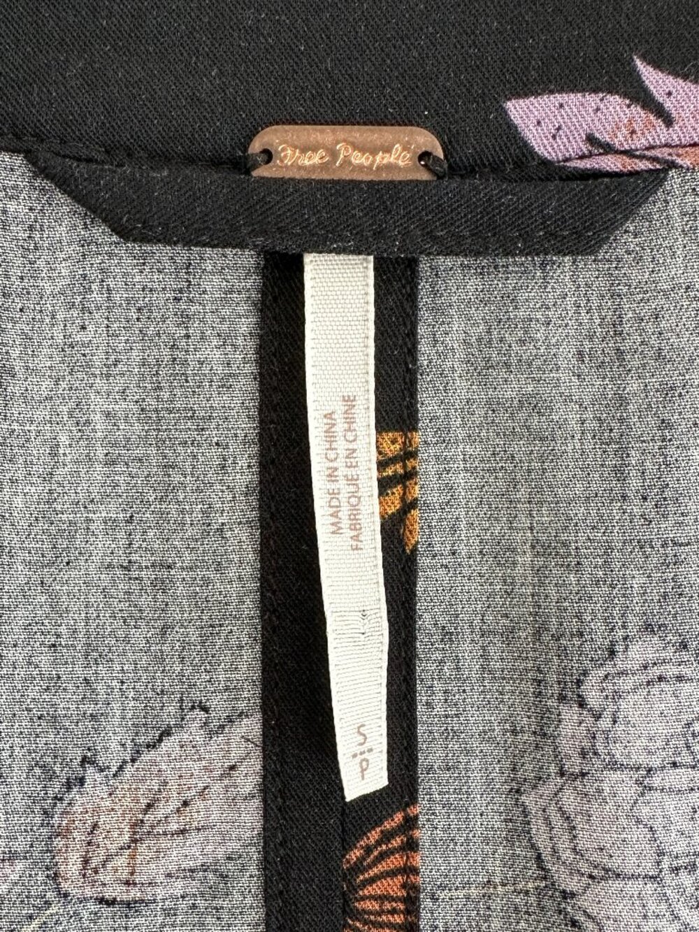 Free People Peony Wrap Kimono Jacket, Black Floral, S - Picture 4 of 10